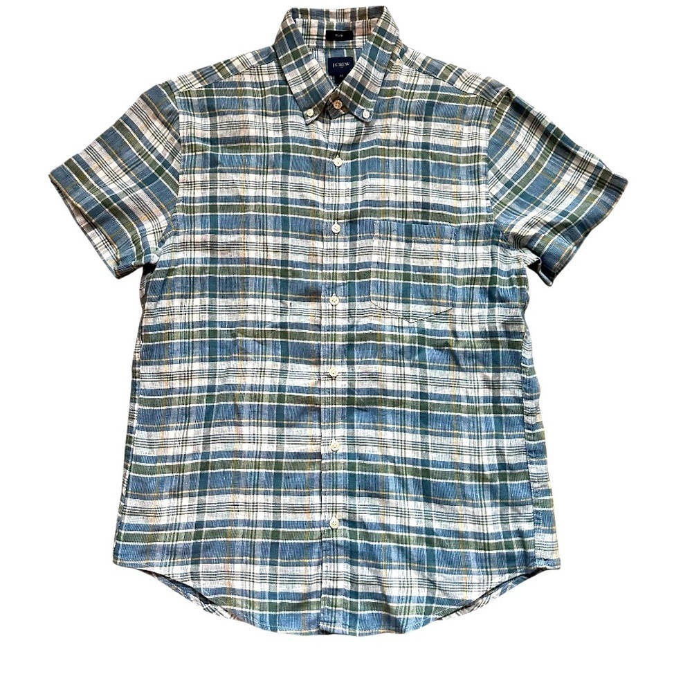 J Crew Short-sleeve slim linen-cotton shirt Sz M